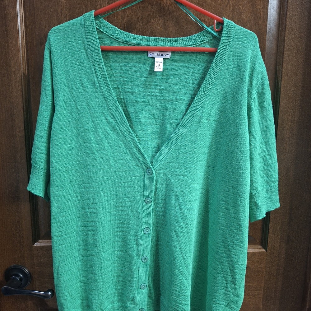 Croft & Barrow Green V-Neck Sweater 1x